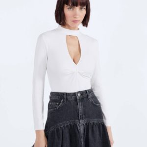 Bodysuit with slit and gathered detail